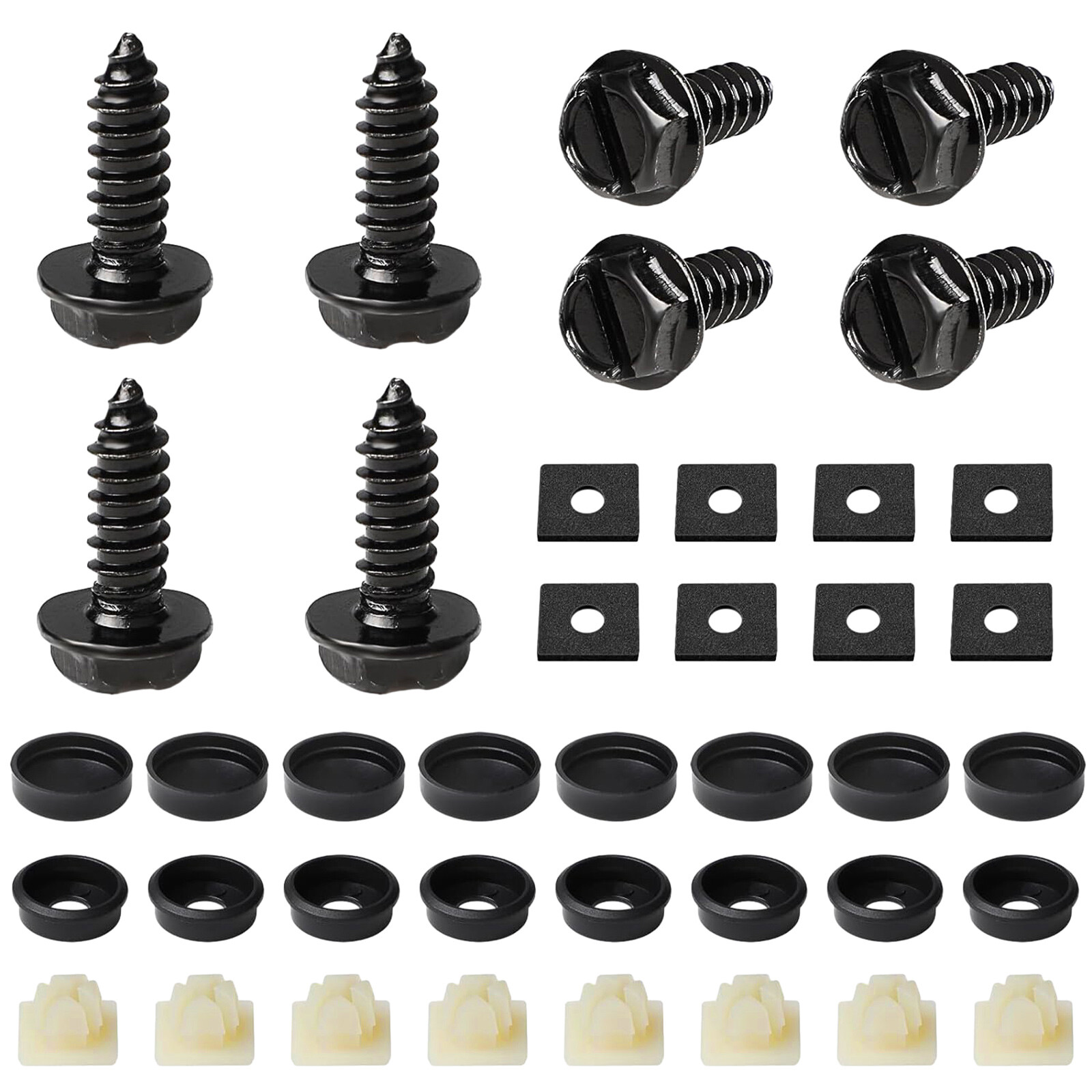 8 PCS Car License Plate Screws Stainless Steel Bolts Caps Fasteners Kit Black