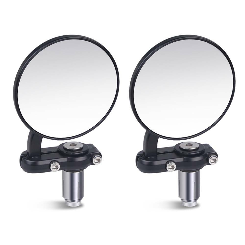 Black CNC Round Rearview Mirrors Set Custom Fits 7/8″ Handle Bar End Motorcycle