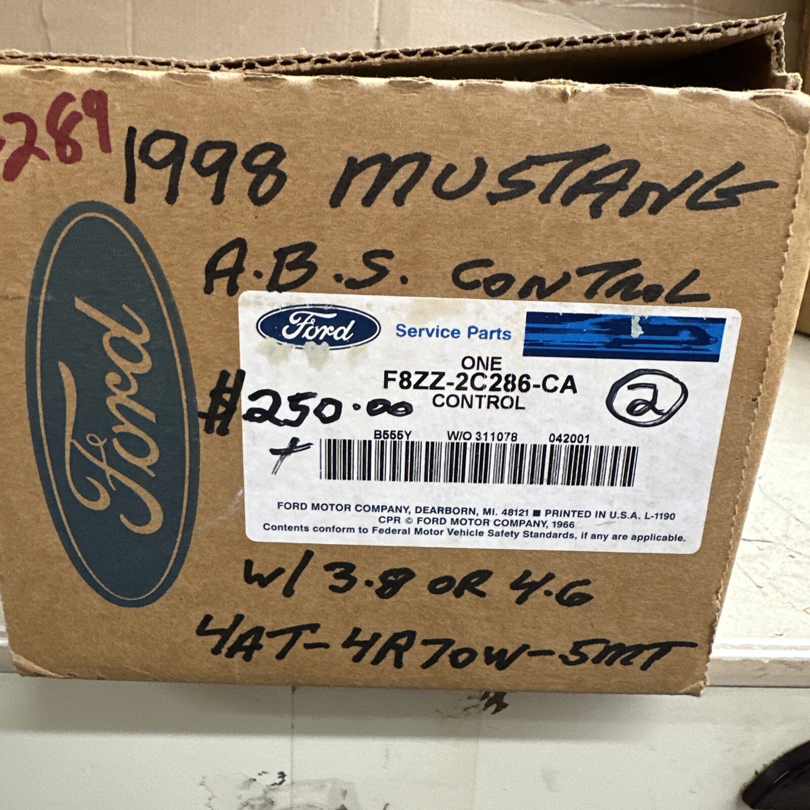 Ford 1998 Mustang A.B.S. Control W/3.8 or 4.6 (4AT-4R70W-5MT) NOS