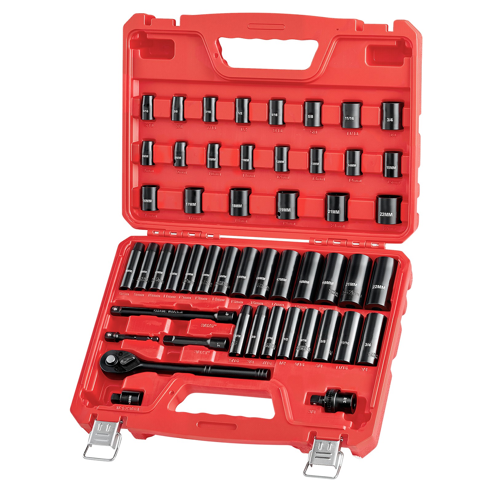 Uimoso 3/8 in Drive Impact Socket Set, 50-Piece SAE 5/16-3/4 in & Metric 8-22 mm