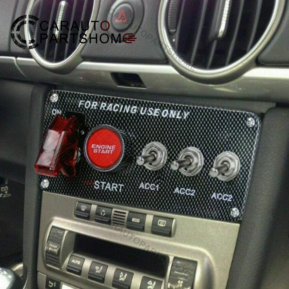 Ignition Switch Panel Racing Car 12V LED Engine Start Push Button Toggle Carbon