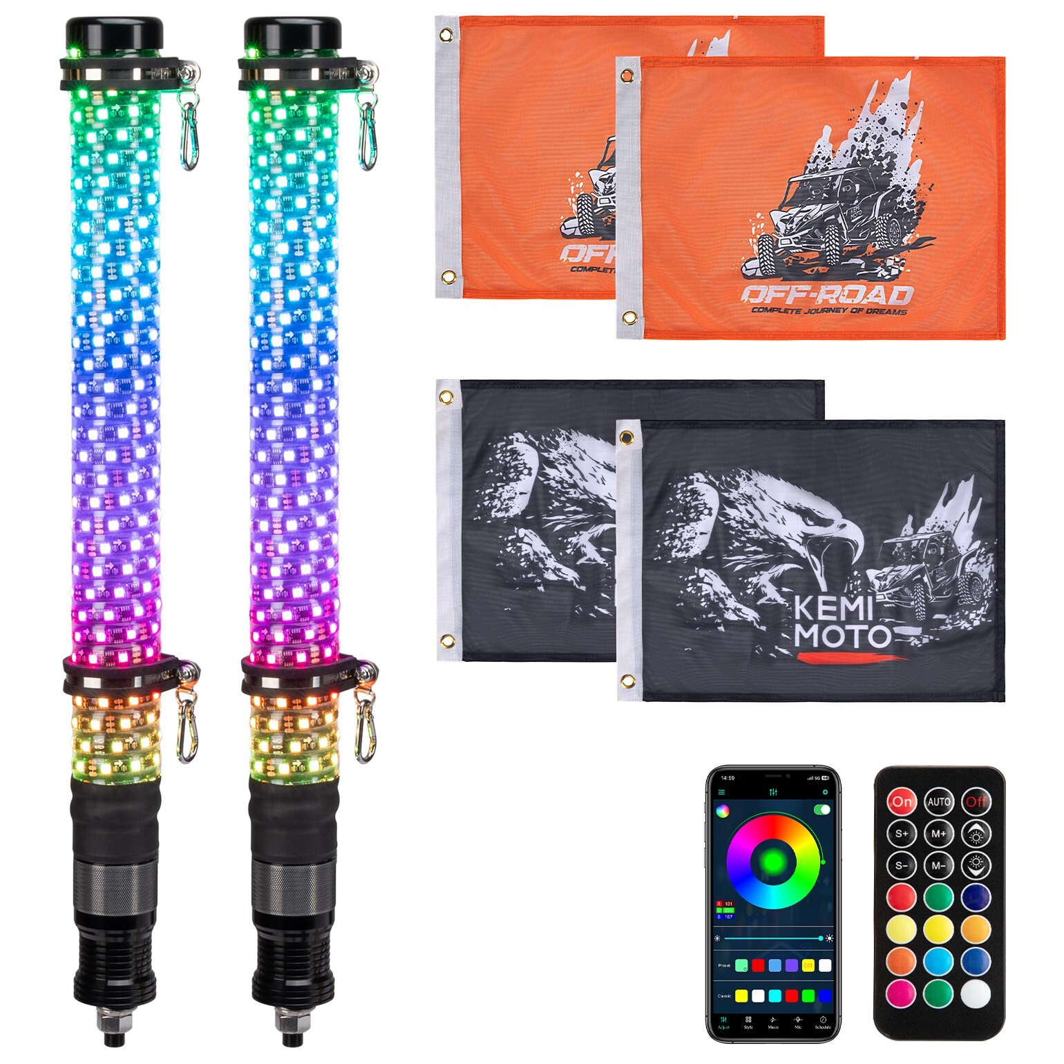 2PCS 2FT Spiral Fat Whip Lights LED Chasing Lighted for UTV ATV Can-Am X3 RZR XP
