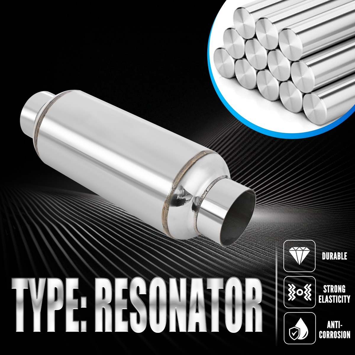 1PC Exhaust Muffler / Resonator Stainless Steel 3″ IN 3″ OUT 12″ Overall Length
