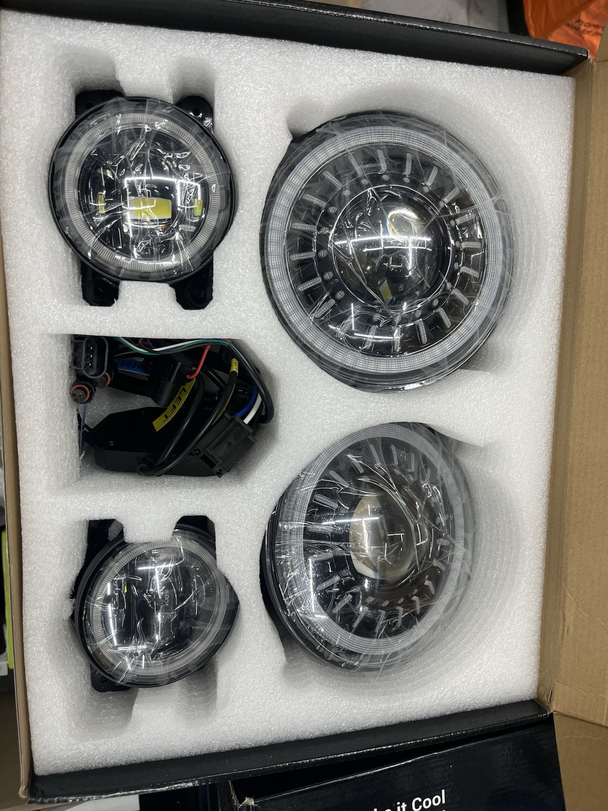 MICTUNING J1 RGB+IC 7-inch LED Headlights w/Fog Light Assembly for Jeep Wrangler