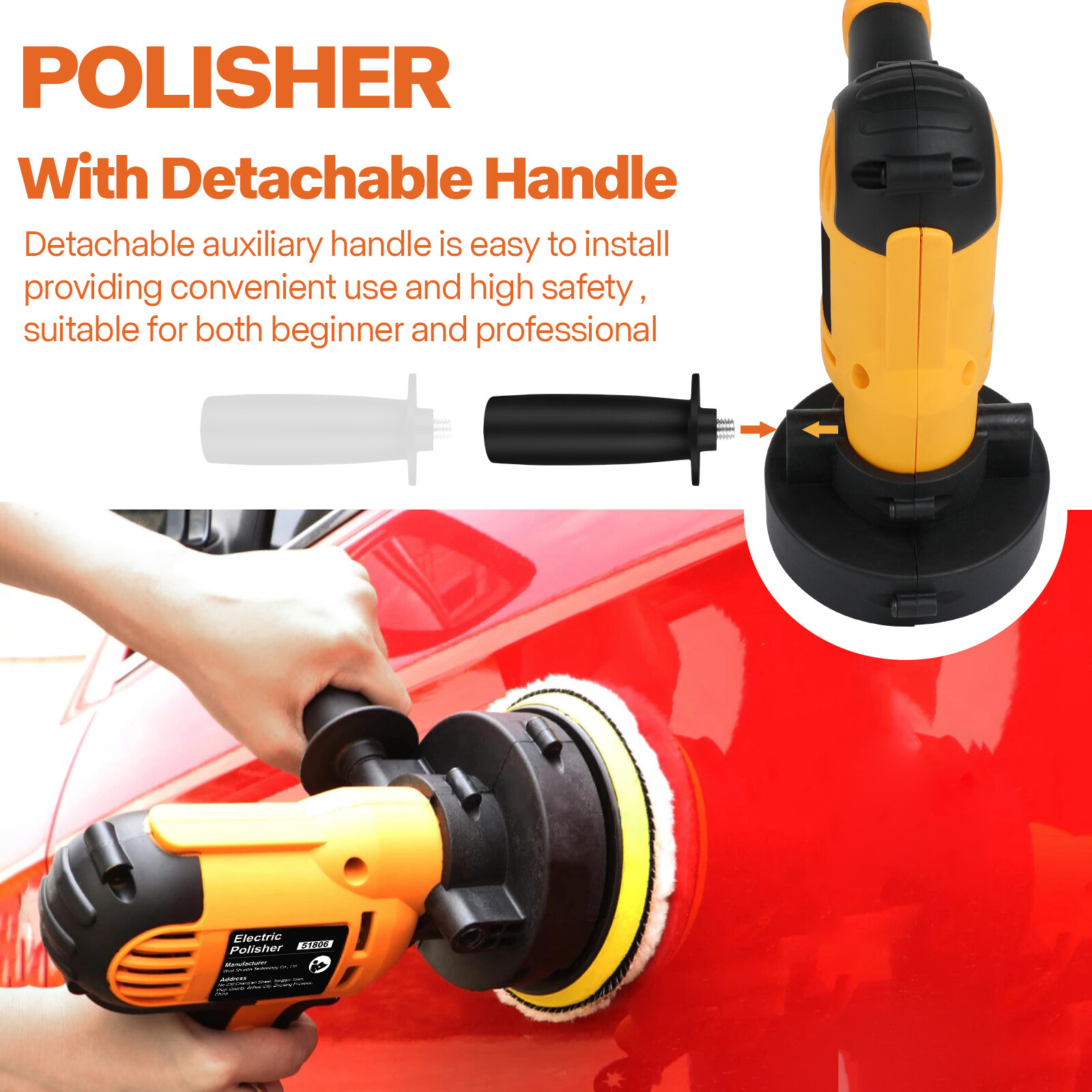 800W Car Polisher Buffer Sander Polishing Machine Kit Waxing with 5″ Pad Bonnet