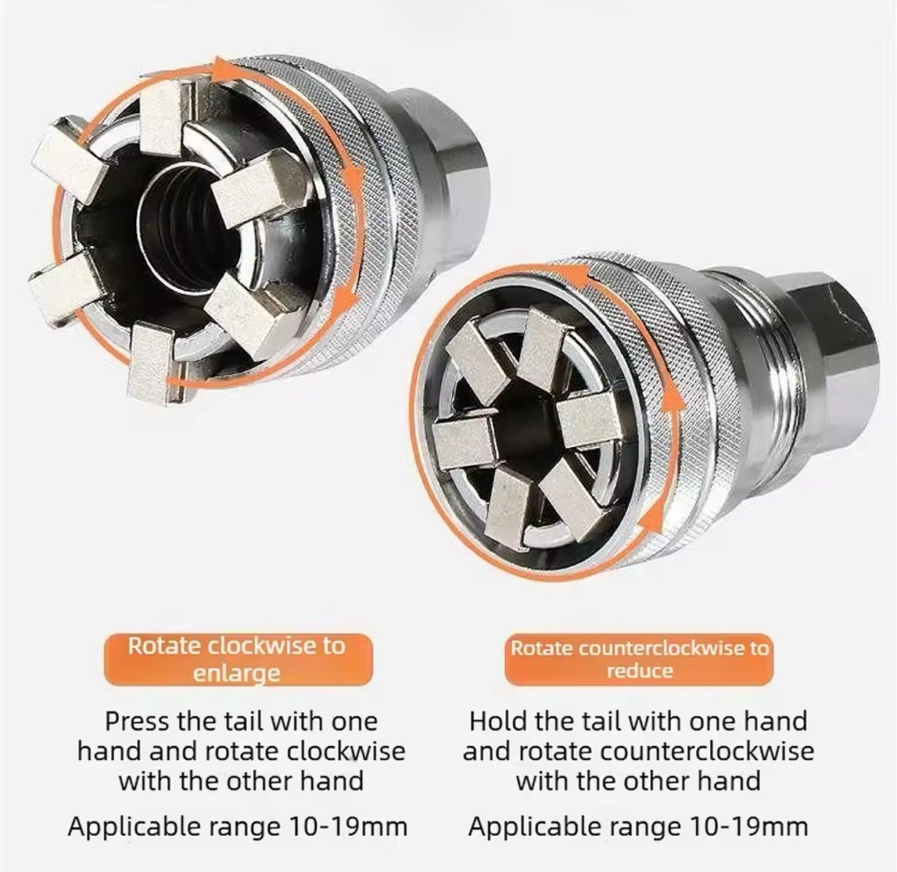 Universal Socket Adapter Set 10-19mm Magic Grip + 3/8” Drill Bit CR-V Steel