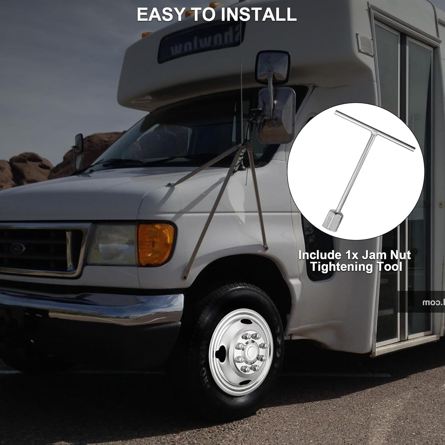 For 2008-2025 Ford E350 E450 16” Polished Stainless Steel Dual Wheel Simulators
