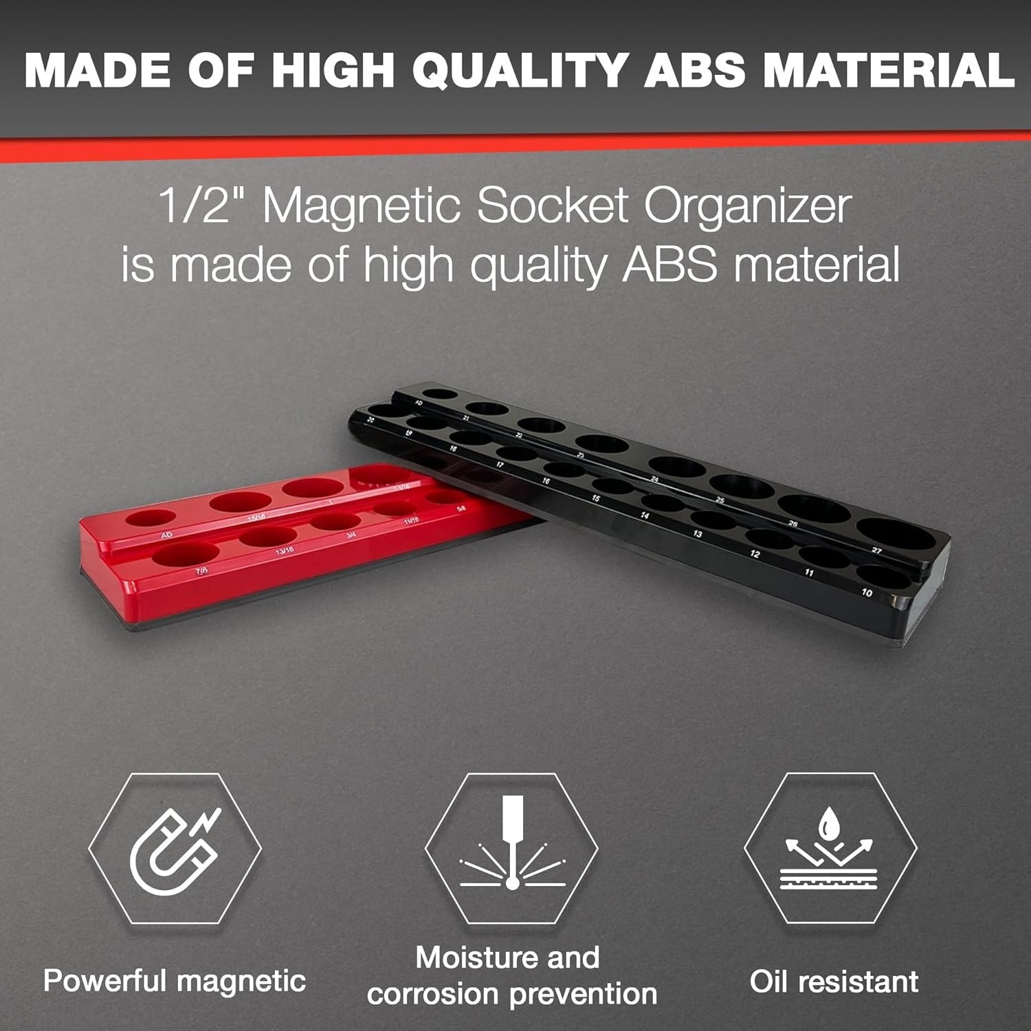 1/2″ Magnetic Socket Organizer Set, 2-Piece SAE & Metric Socket Holder Kit