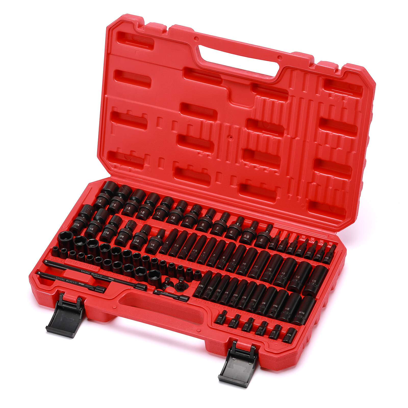 86pcs 1/4 Inch Drive Master Impact Socket Set with Adapters 6-Point, SAE/Metric