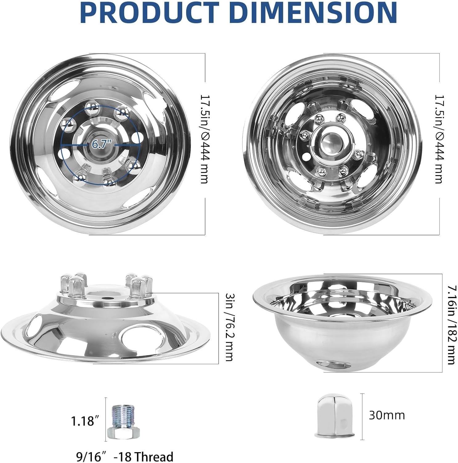 16″ 8 Lugs Wheel Simulator Stainless Steel Set For 2008-2025 Ford E350/E450 Van