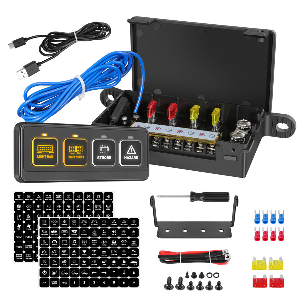 Wireless 4 Gang Switch Panel Auxiliary Circuit Control Relay System Pickup 12V
