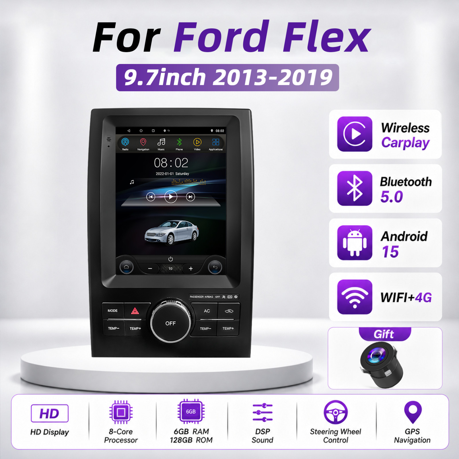 For Ford Flex 2013 – 2019 9.7″ Android 14 Radio Stereo FM Apple Carplay GPS Navi