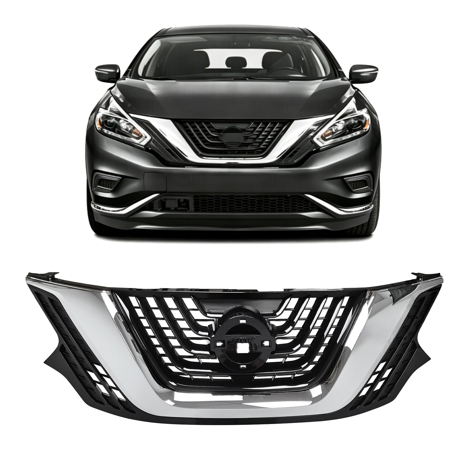 Fit Nissan Murano 2015-2018 Front Upper Bumper Grille 623105AA0A Chrome & Black