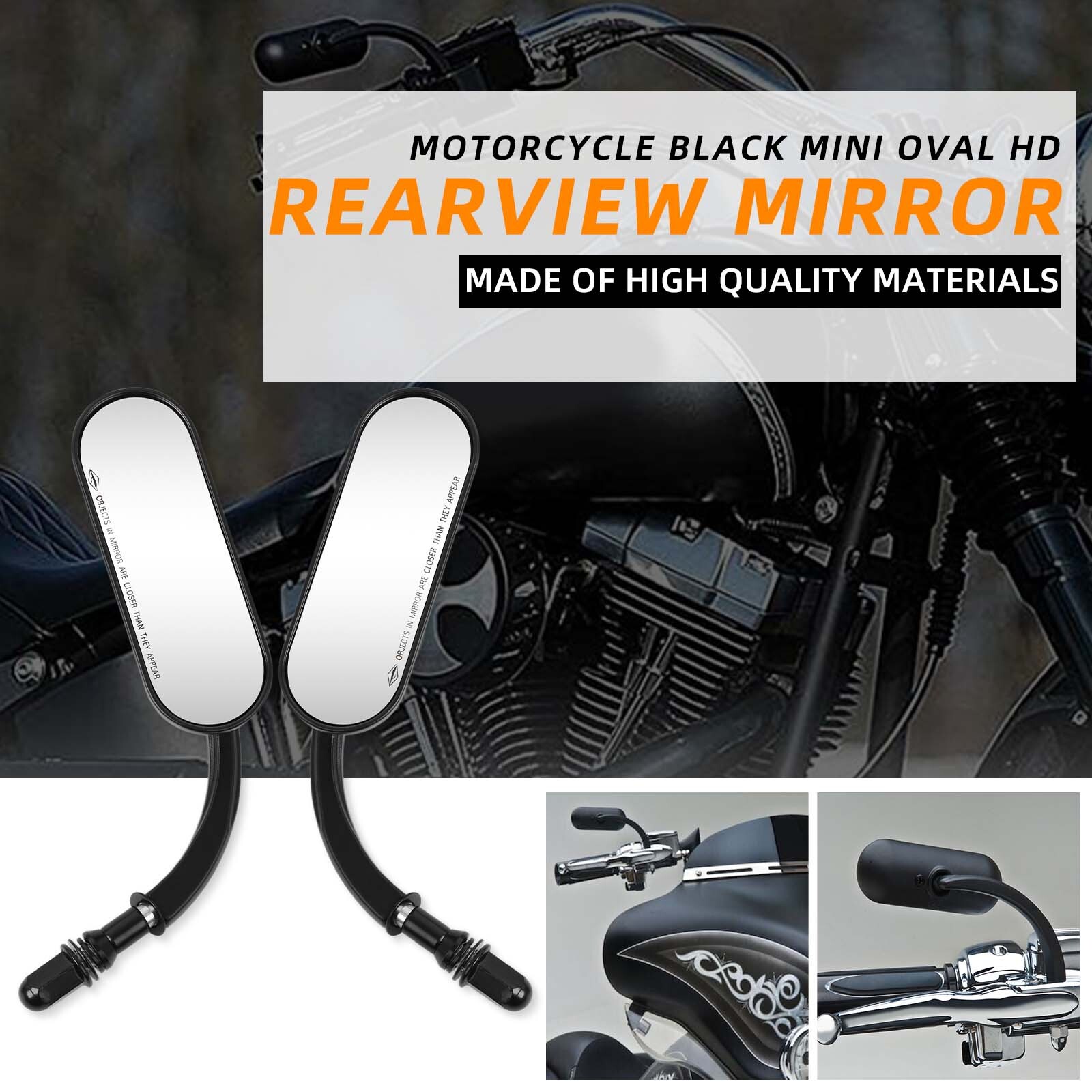 Black Motorcycle Mini Oval Rearview Mirrors For Harley Sportster 883 1200 Bobber