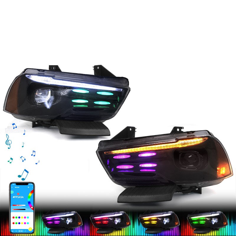 Upgrade RGB LED DRL For Dodge Charger 2011-2014 Multicolor Projector Headlights