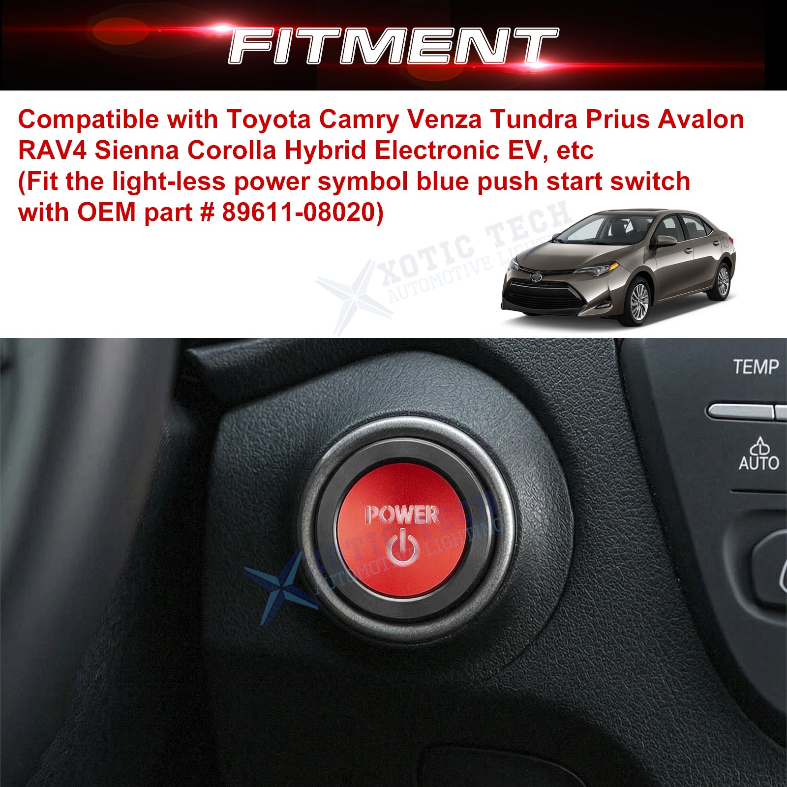 Red Power Engine Start Stop Push Button Trim For Toyota Camry Tacoma Prius RAV4