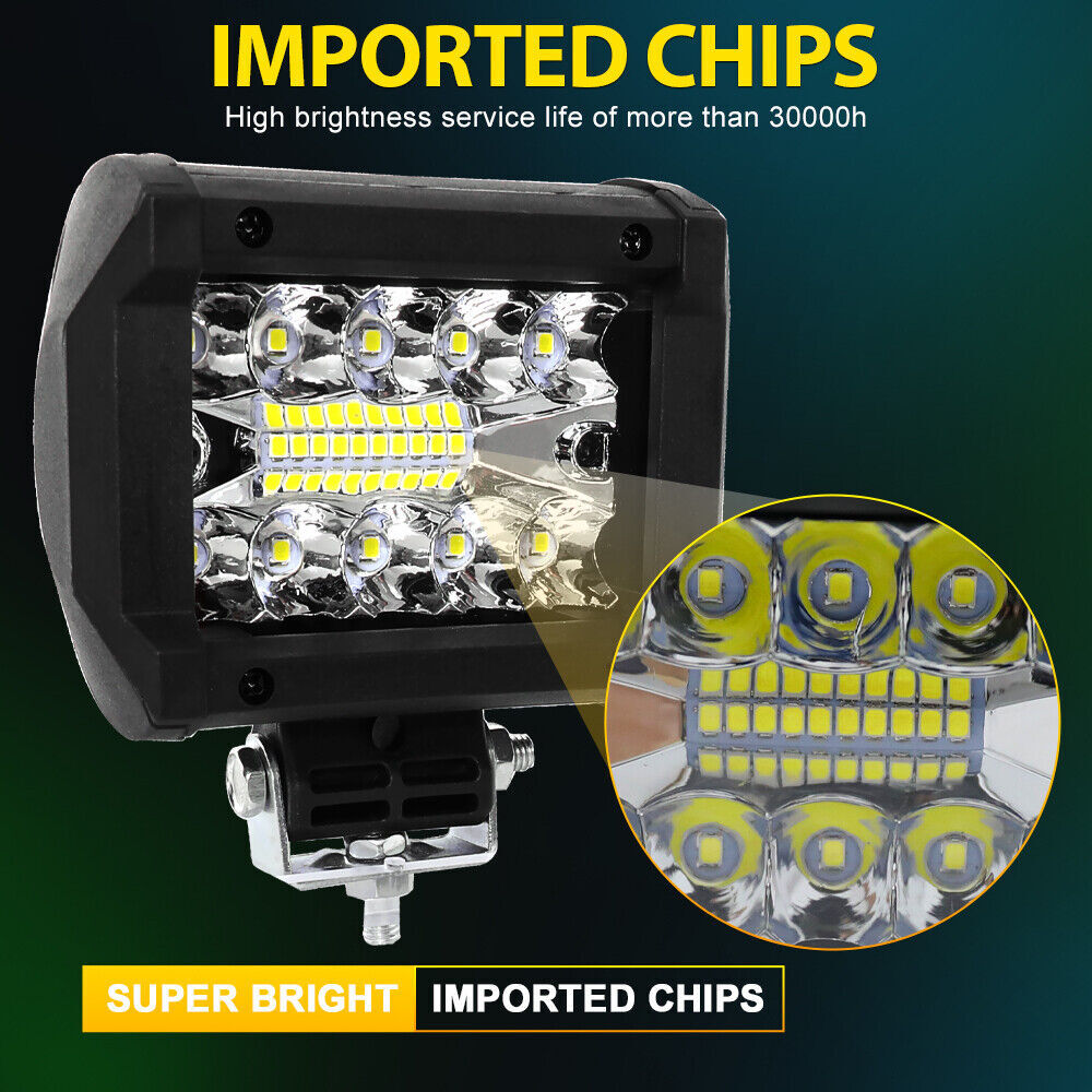 10PCS 4Inch 12V 1200W LED Work Light Bar Flood Pods Driving Off-Road Tractor 4WD