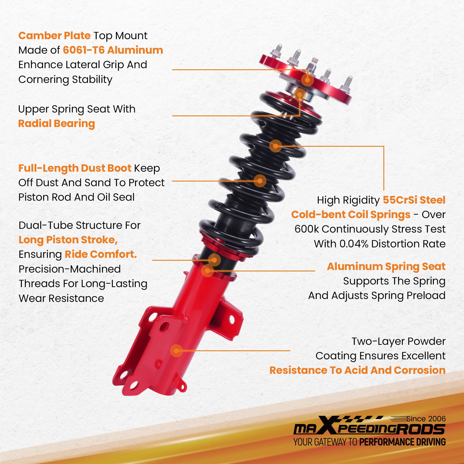 MaXpeedingrods Front Coilovers Suspension Kit For Ford Mustang & GT 2005-2014