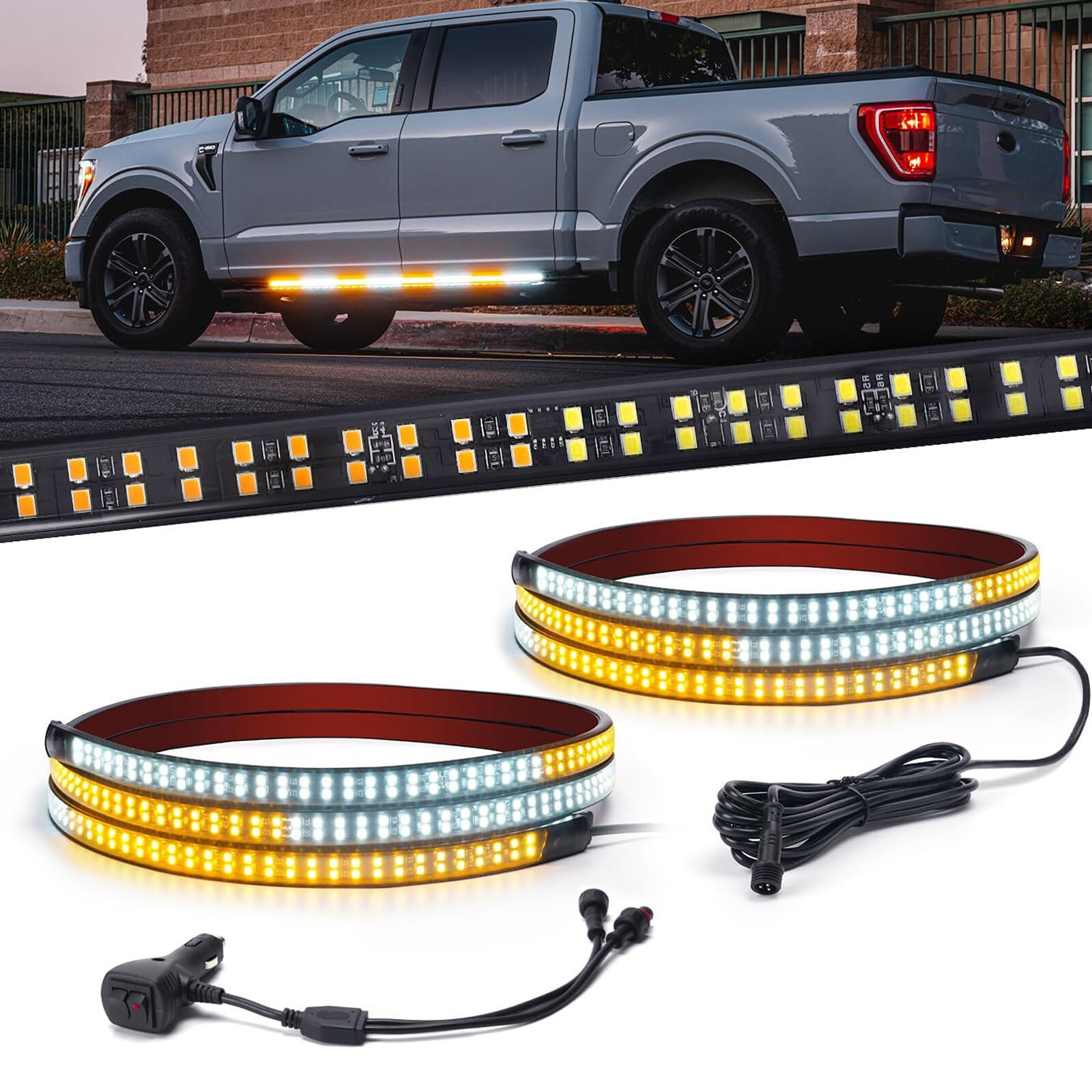 2-in-1 70 inch Emergency Truck Strobe Lights Strip Running Board LED Lights Bar