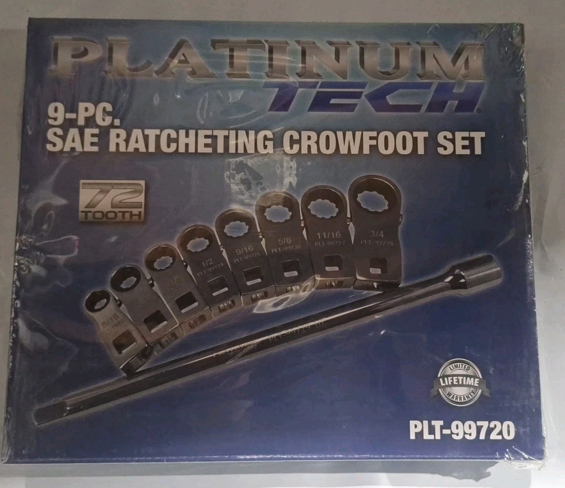 Platinum Tech, PLT-99720 – 3/8″ Drive 9PC. SAE Ratcheting Crowfoot Set FREE SHIP