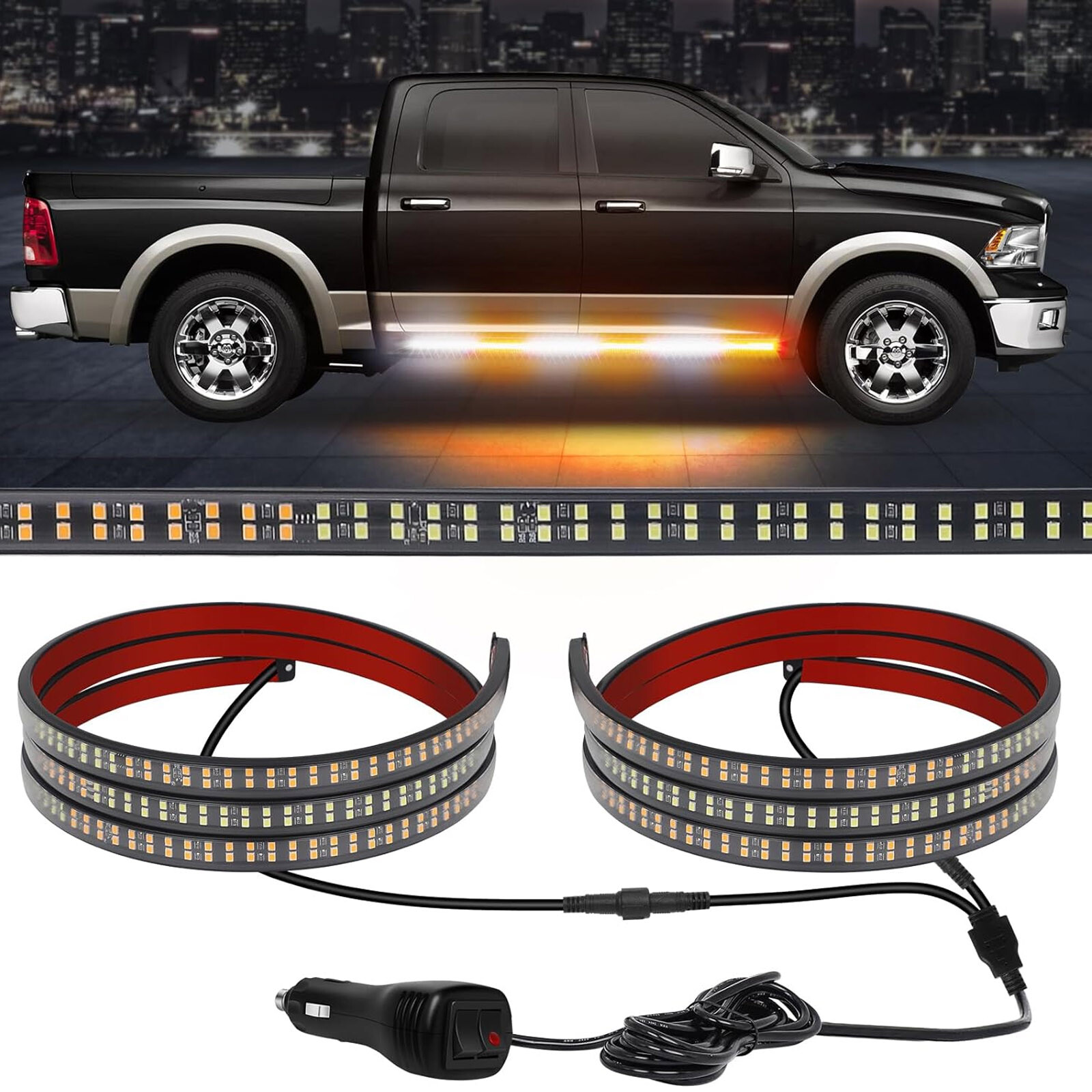 2-in-1 70 inch Emergency Truck Strobe Lights Strip Running Board LED Lights Bar