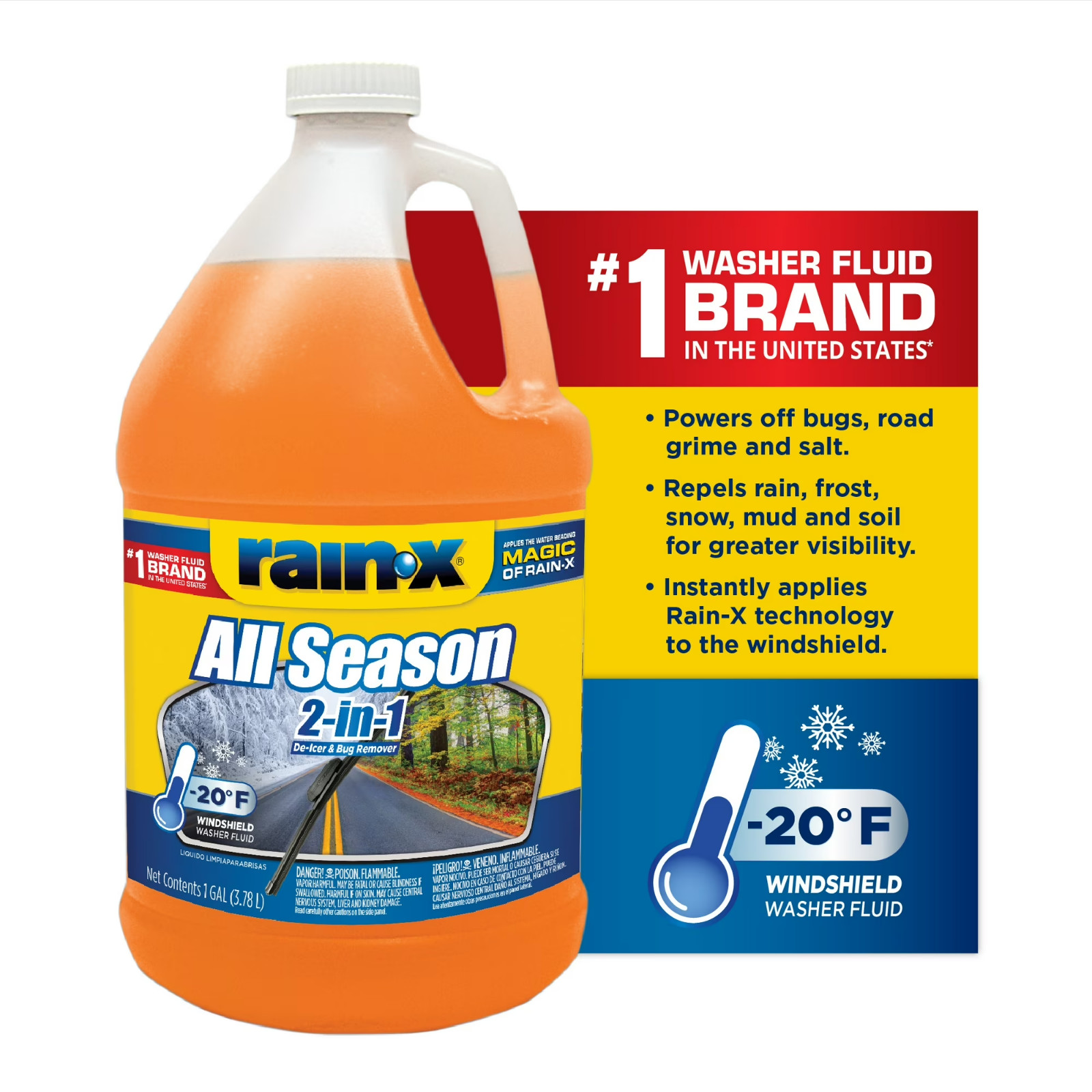 Rain-X 2-in-1 All-Season Windshield Washer Fluid, 1 Gal