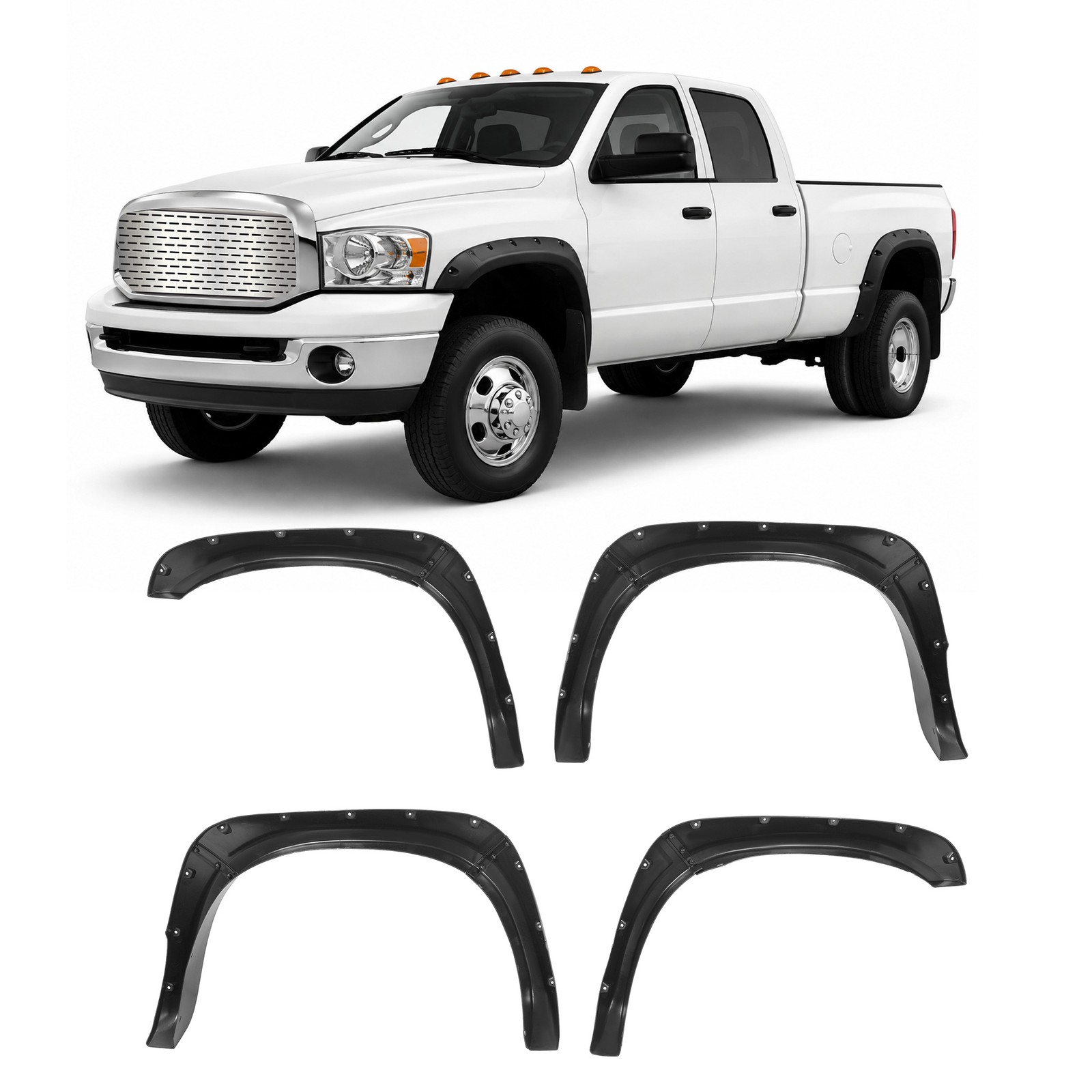 Front Rear Pocket Rivet Fender Flare Set For 02-08 Ram 1500 03-09 Ram 2500/3500