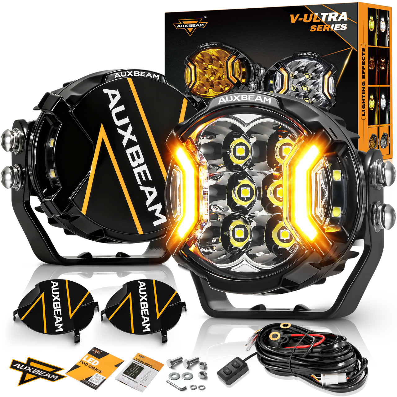 AUXBEAM V-ULTRA 3″/5″/7″/9 Inch LED Side Shooter Amber/White Driving Light Pods