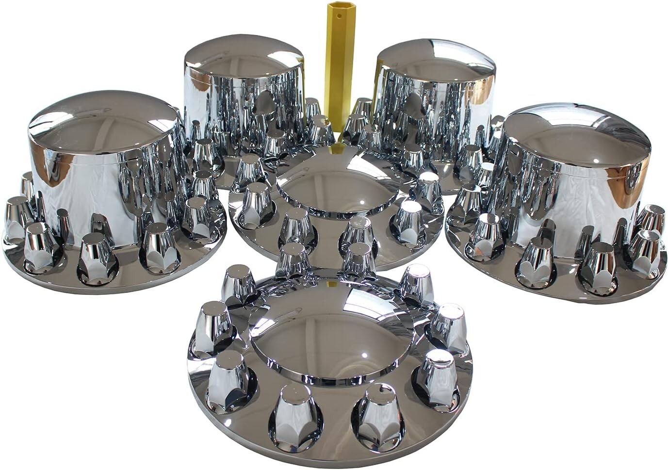 Chrome Hub Cover Semi Truck Wheel Kit Axle Cover 33mm Lug Front & Rear Complete