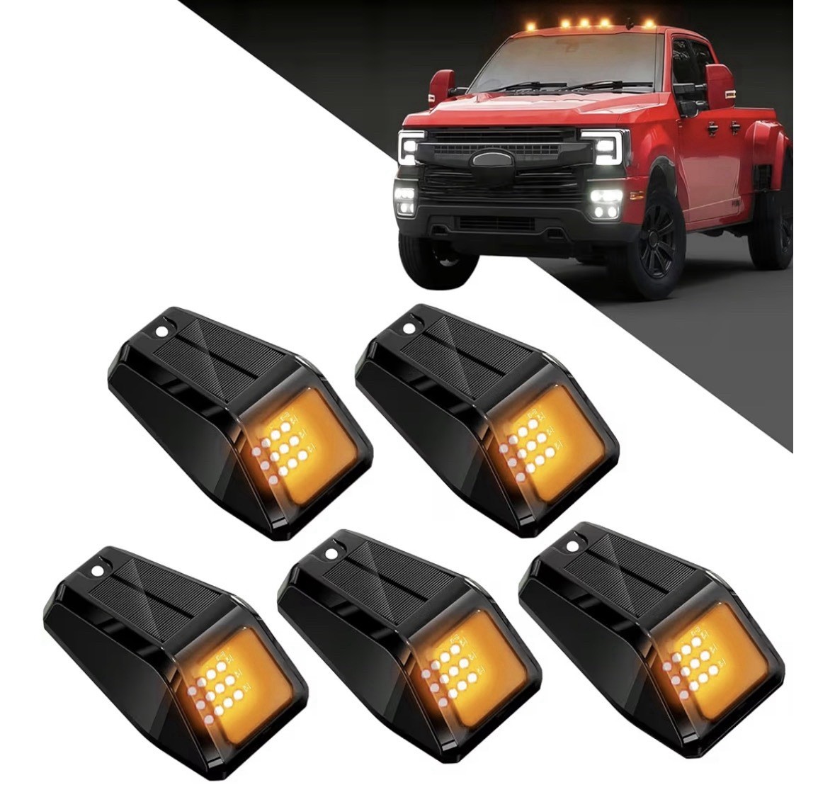 Solar Cab Lights Trucks, Wireless No Drill Roof LED Marker Vibration Sensor IP67