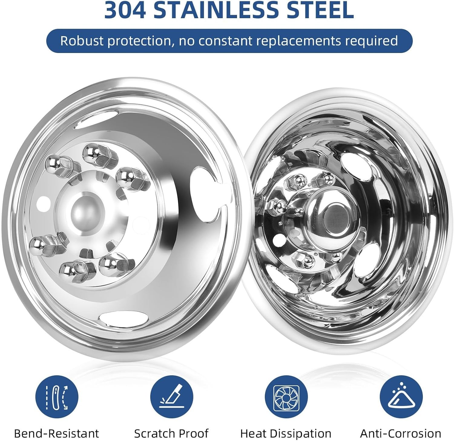 16″ 8 Lugs Wheel Simulator Stainless Steel Set For 2008-2025 Ford E350/E450 Van