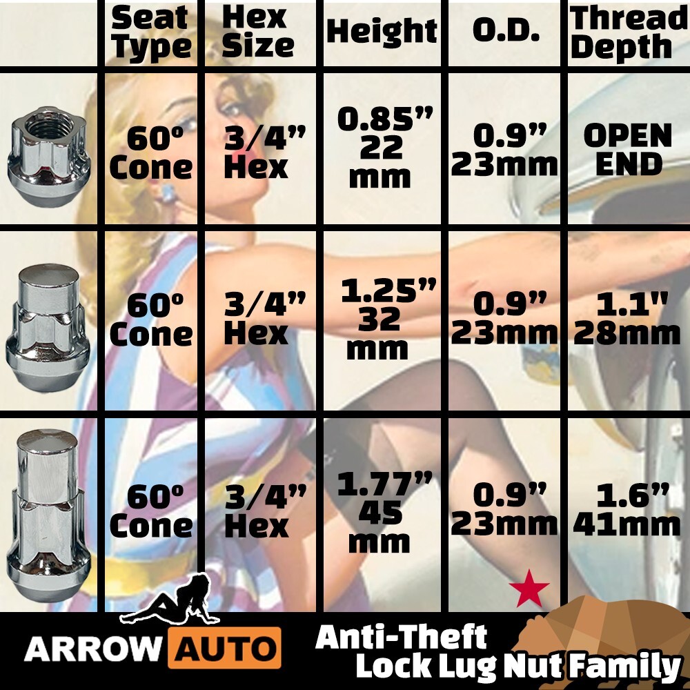 4x 1.25″ Chrome M12x1.25 Anti-Theft Wheel Lock Nut & Key Fit Infiniti/Nissan