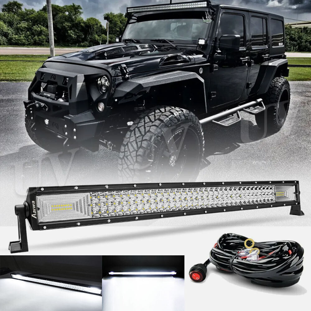 32 Inch LED LIGHT BAR Tri Row Spot Flood Combo Truck Offroad 4WD ATV SUV Light