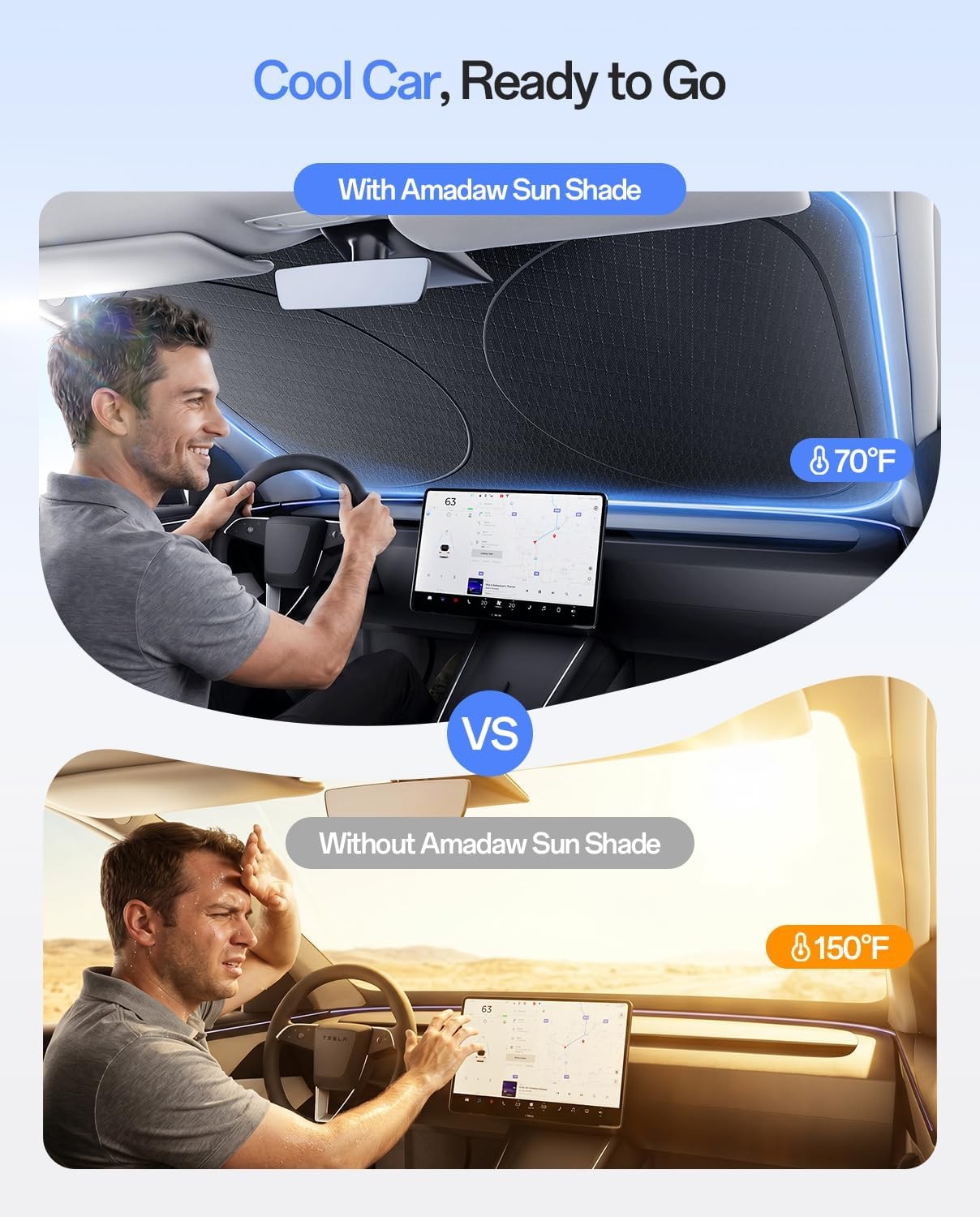 Tesla Model Y 2020-2026 Windshield Sun Shade, 100% UV Protection & Heat Insulati