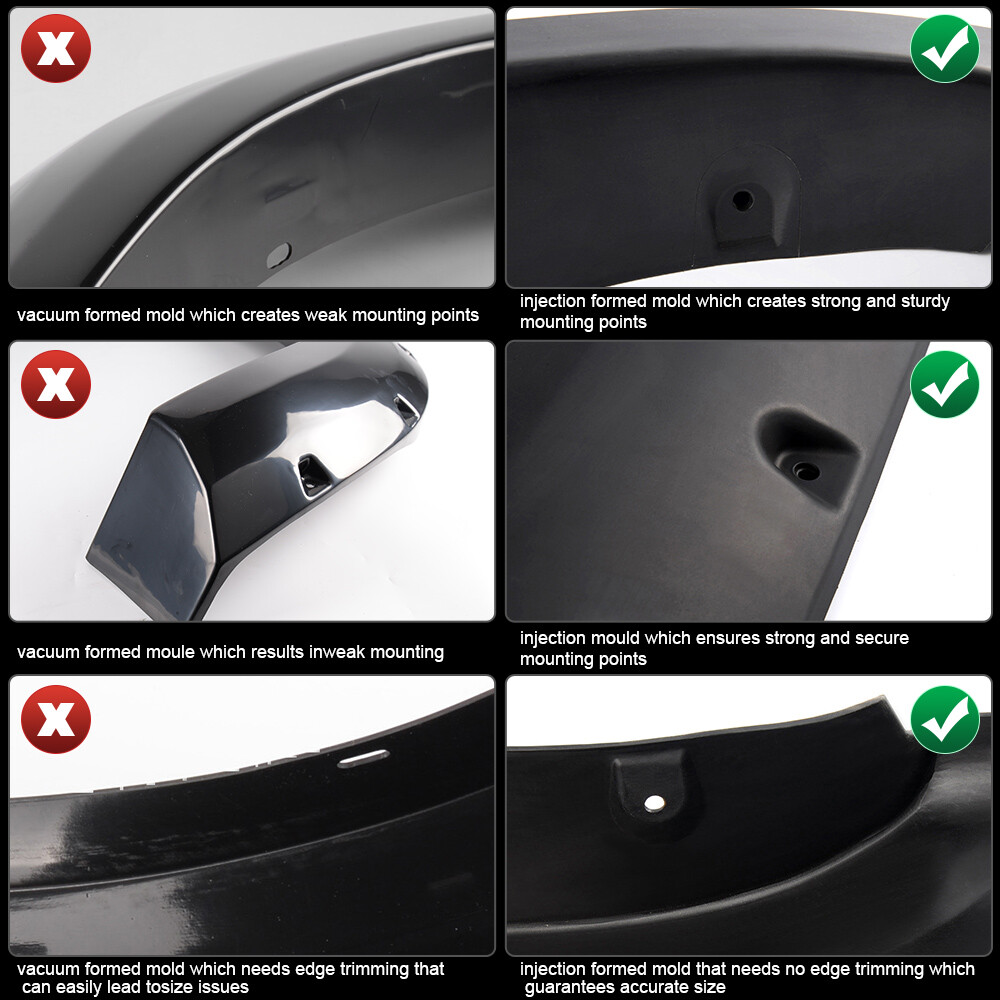 4PCs Wheel Fender Flares Textured Fit For 2009-2023 Dodge Ram 1500 Pocket Rivet