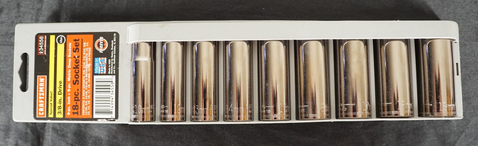 craftsman 3/8 in 9-pc metric deep socket set 34558 NoS made in USA -G2- 10,12-19