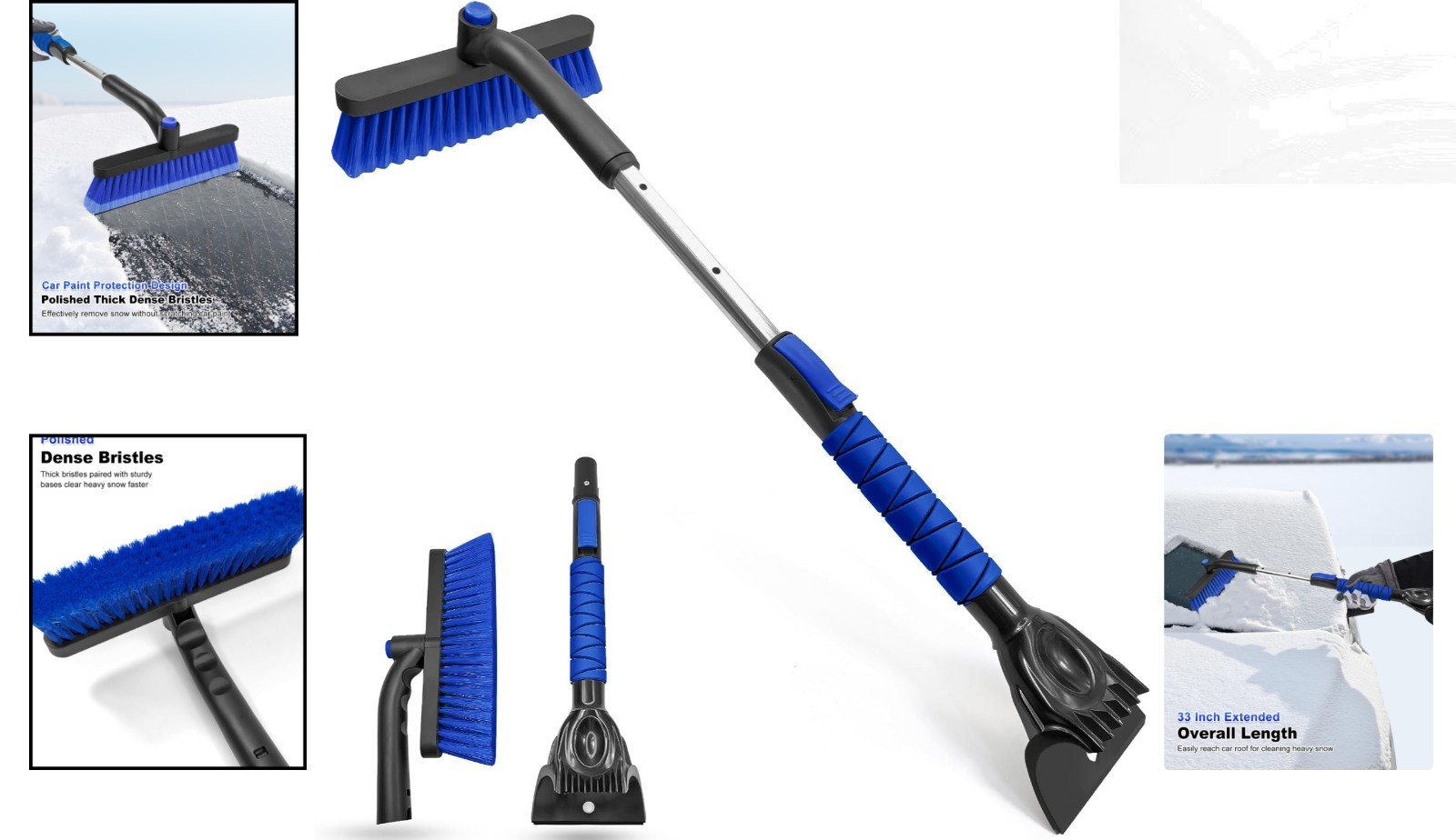 Lightweight Extendable 2-in-1 Snow Brush & Ice Scraper – 33 Inch with Soft Grip