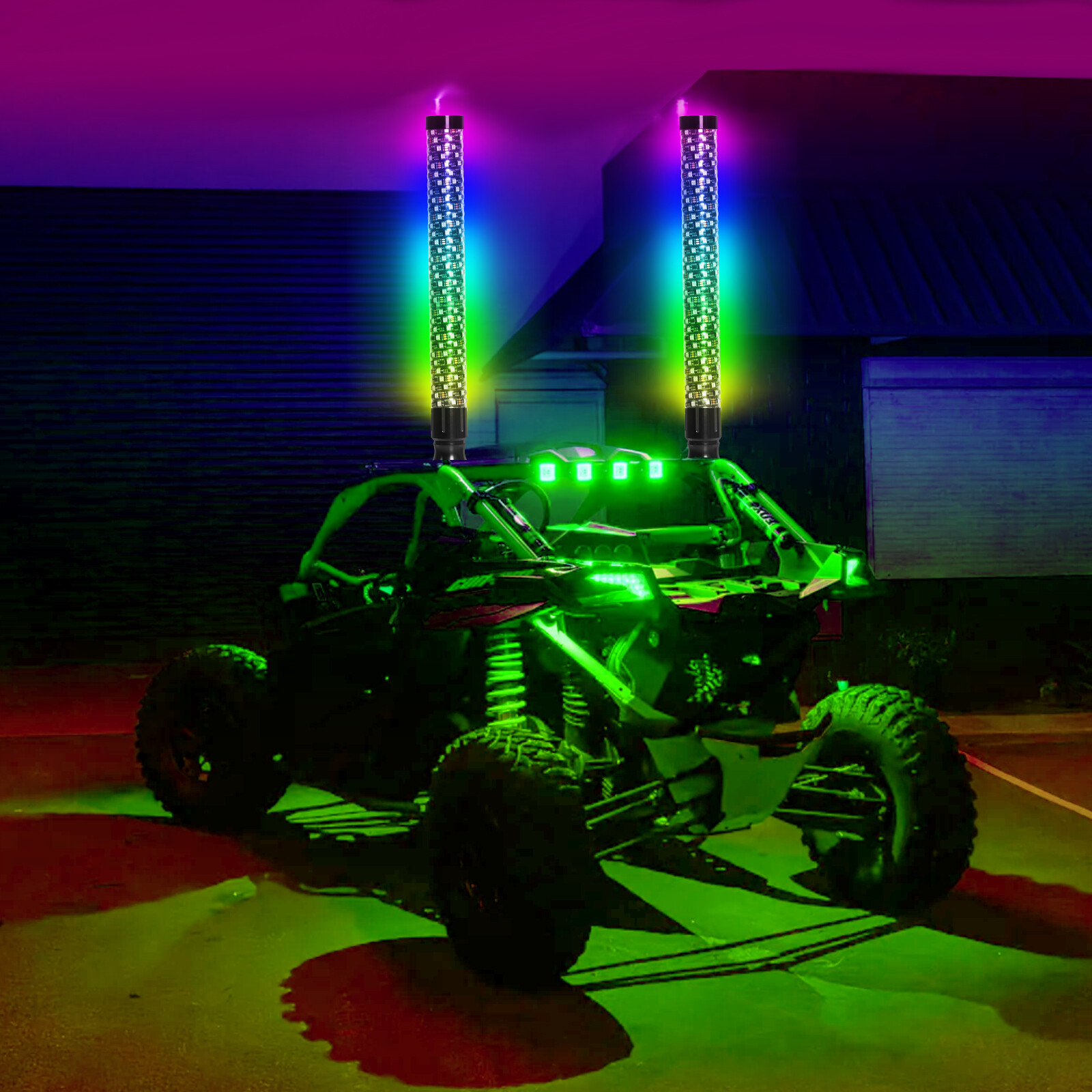 2PCS 2FT Fat LED Whip APP Controlled Antenas Whip Light for Polaris RZR ATV UTV