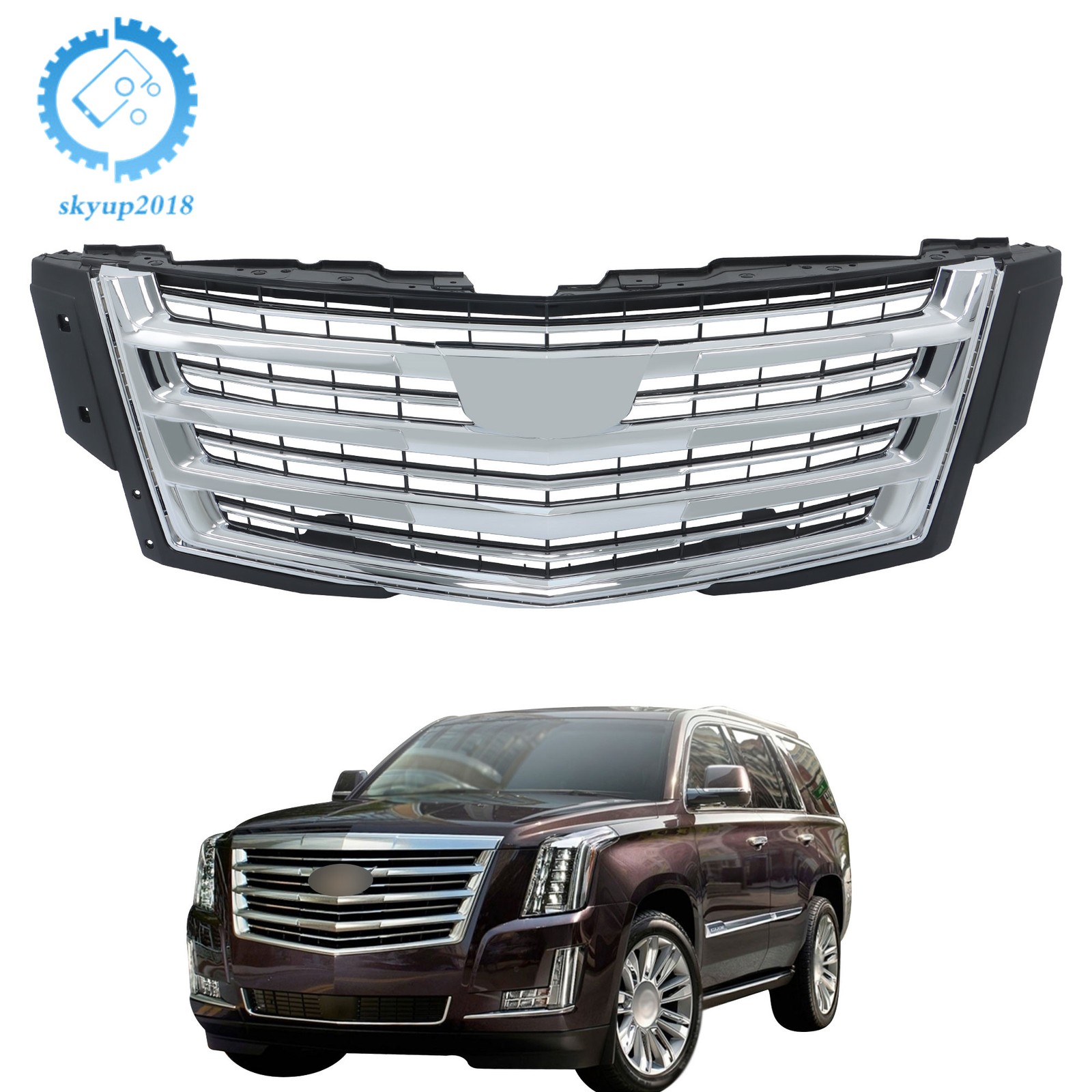 Grille Chrome Without Camera Hole Front Upper Side For Cadillac Escalade 2015-20