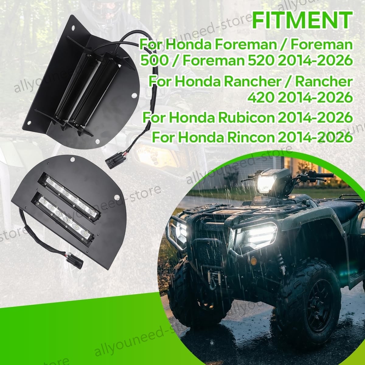 1 Pair Led Headlight For Honda Rancher 420, Foreman 520, and Rubicon 520