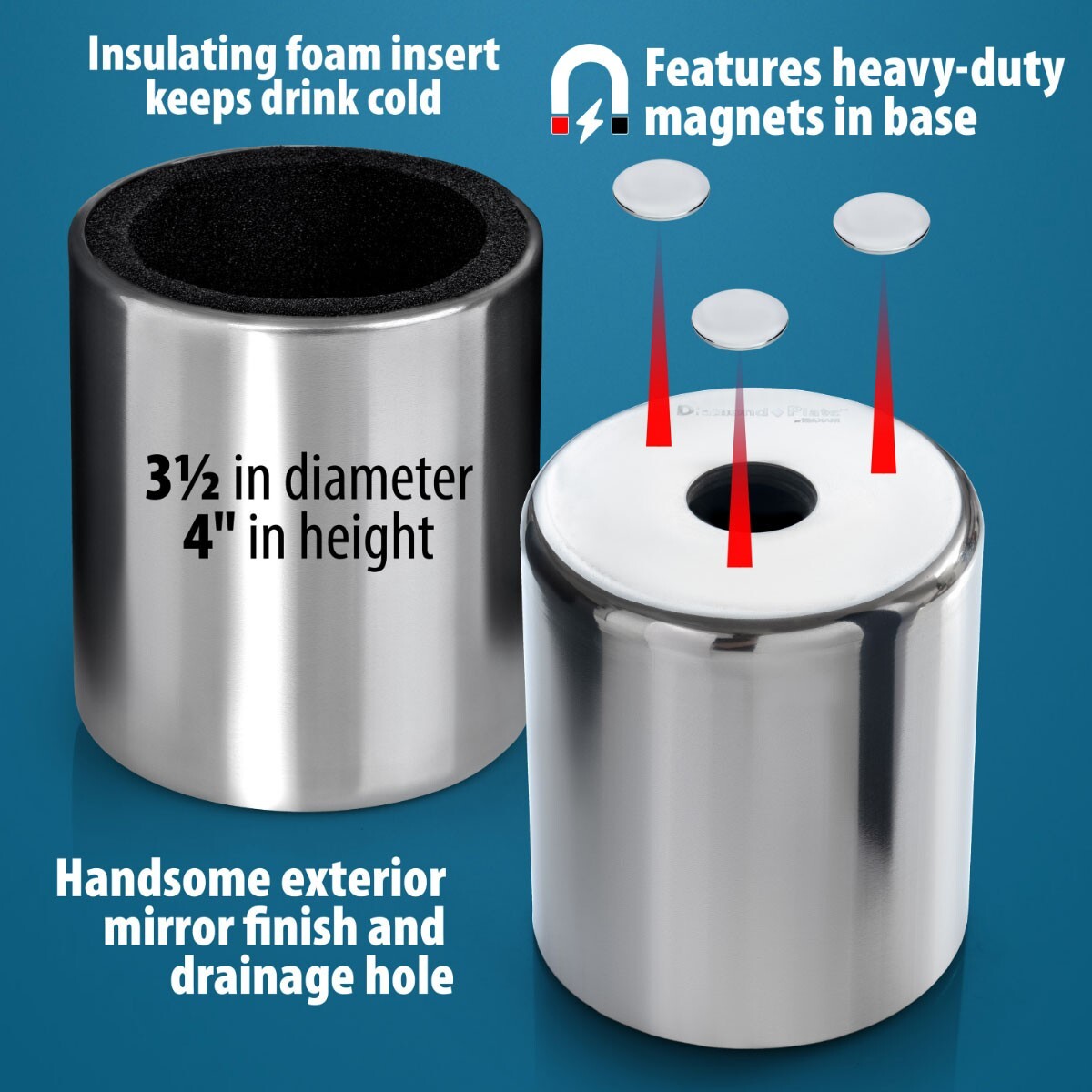 MAGNETIC CUP HOLDER Stainless Steel Beer Koozie Can Bottle Drink ATV RV Boat