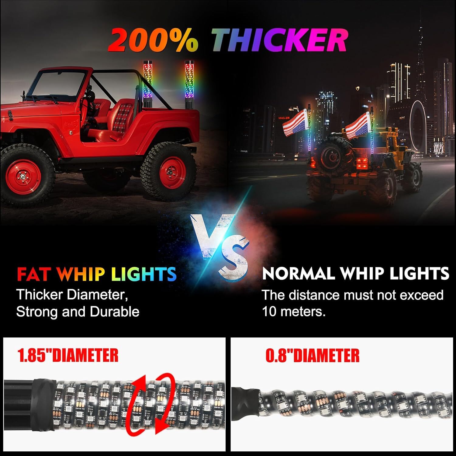 2X 2FT Spiral LED Fat Whip Lights Antenna RGB Chasing For Can-am X3 RZR UTV ATV