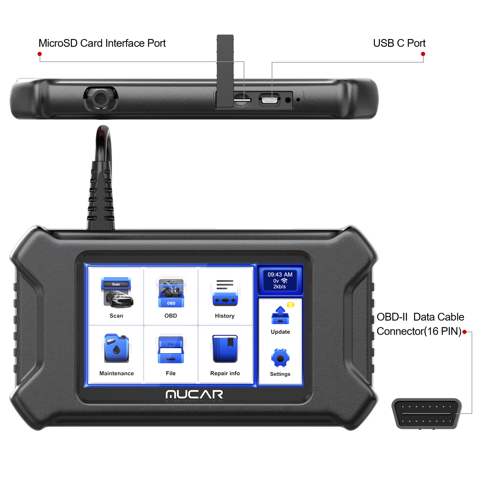 MUCAR CS4 Car OBD2 Scanner Code Reader Check Engine ABS SRS Oil Diagnostic Tool