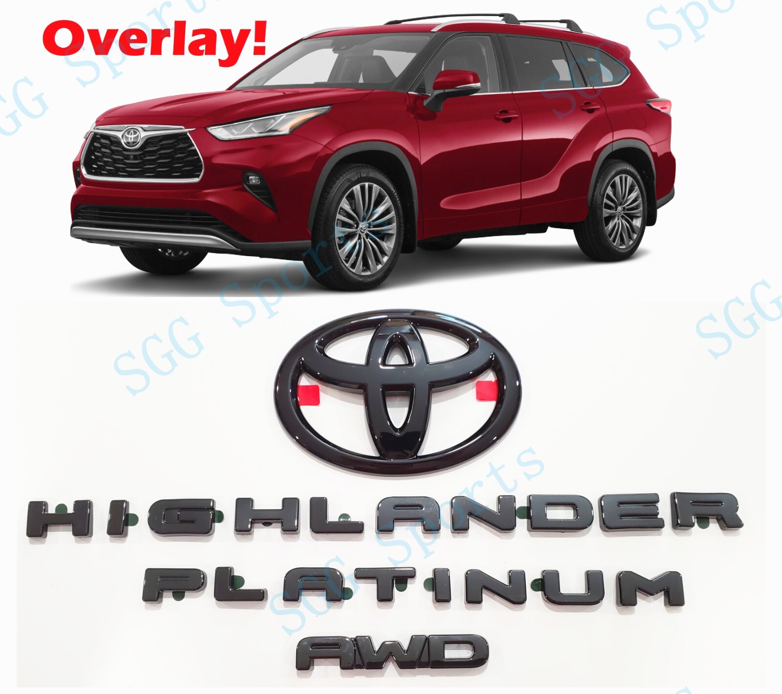 4pc Gloss Black HIGHLANDER Platinum Logo AWD OVERLAY Emblem 2020+ Highlander