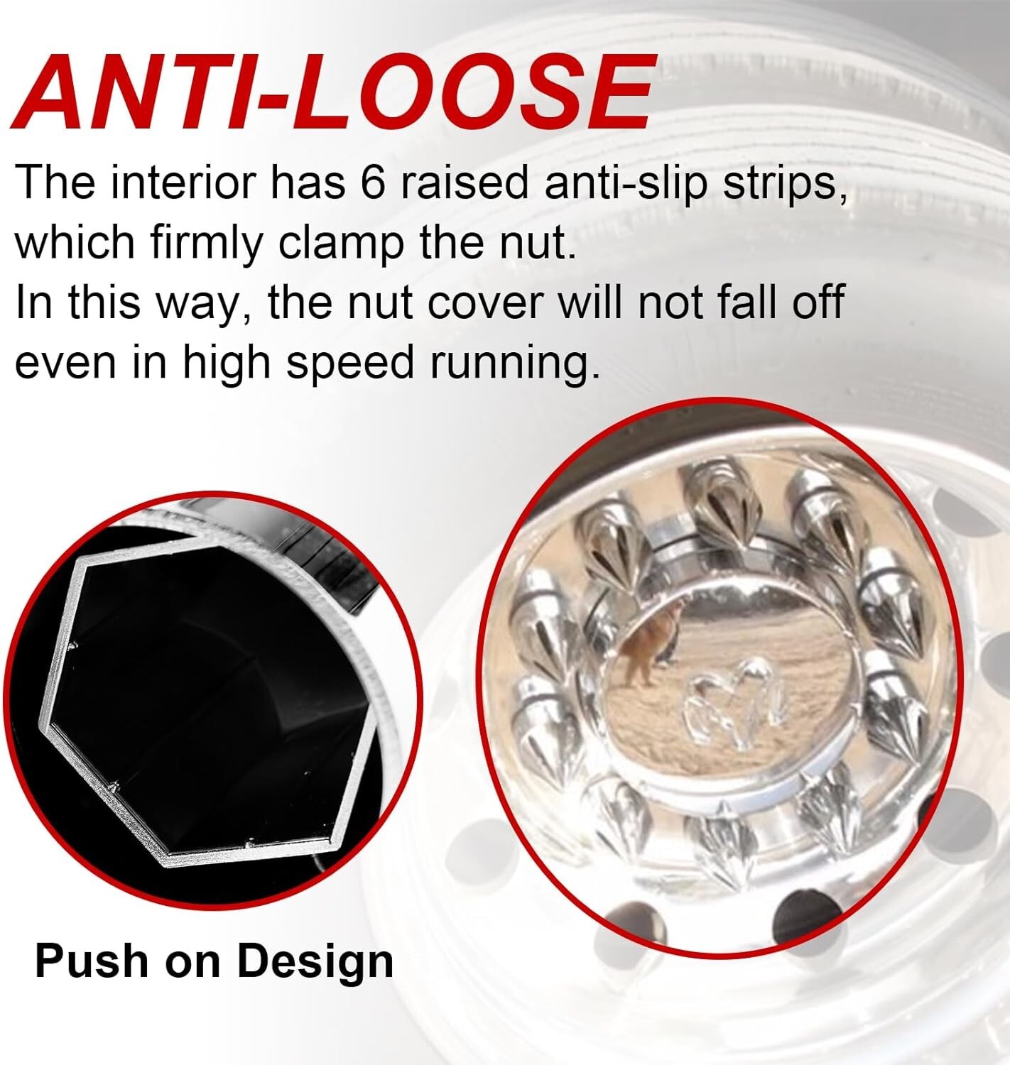 33mm x 4 1/4″ Chromed Spike Lug Nuts Covers Push on,ABS Chrome Plastic Caps 60