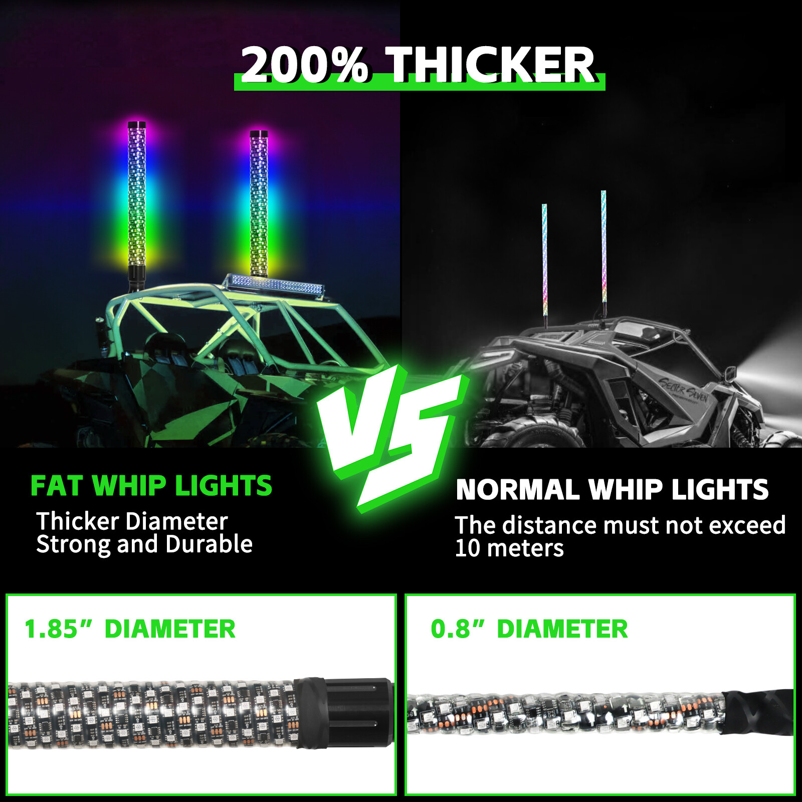 2X 2FT Spiral LED Fat Whip Lights Antenna RGB Chasing For Can-am X3 RZR UTV ATV