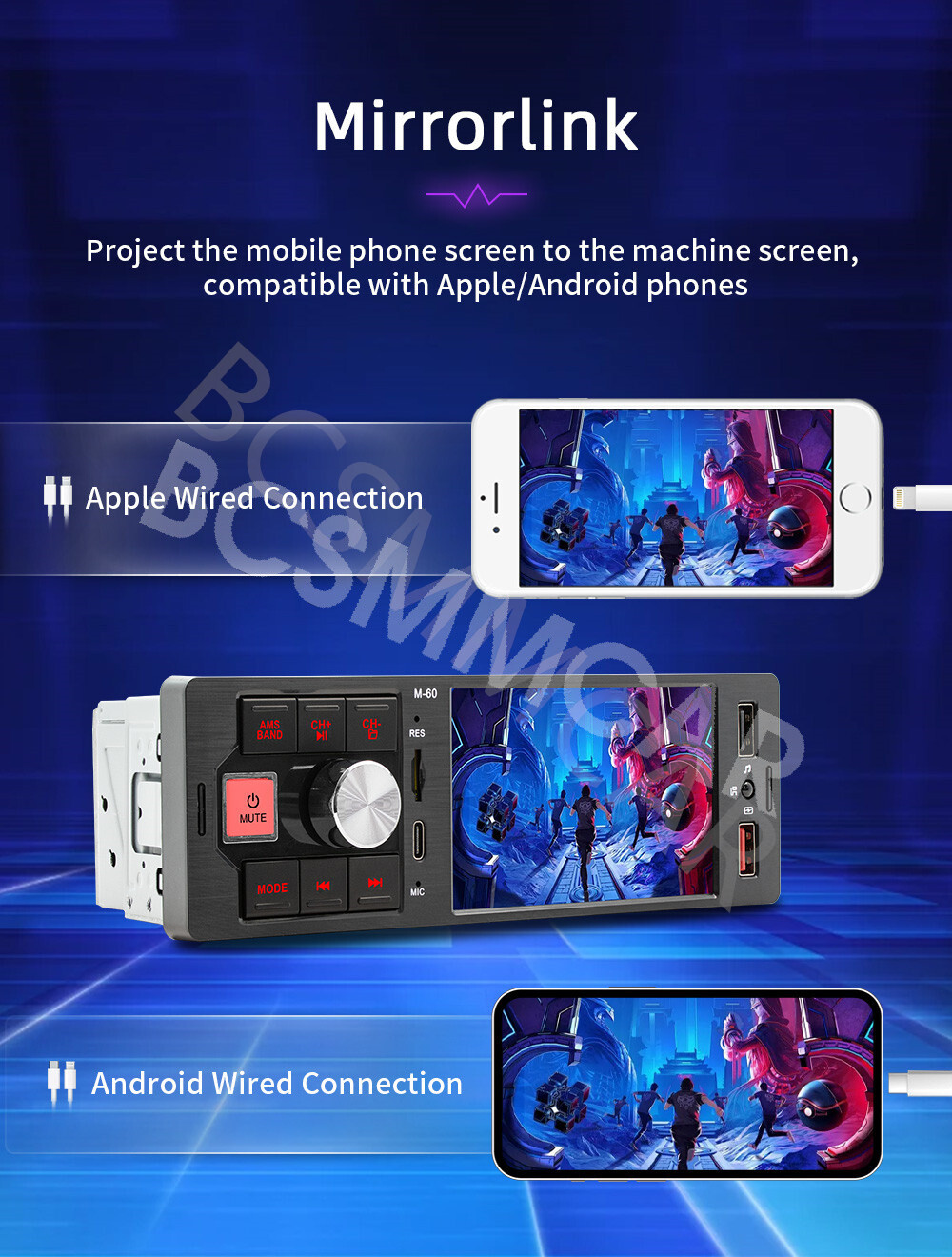 Single Din Car Radio Stereo For Carplay 4.1in MP5 Player Touch Screen Bluetooth