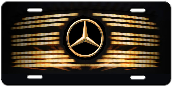 Gold Mercedes-Benz Abstract Art on Black Aluminum Vanity License Plate Tag New