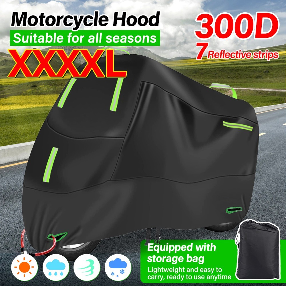 300D Waterproof Motorcycle Cover Heavy Duty Outside Rain Dust UV Protector 4XL