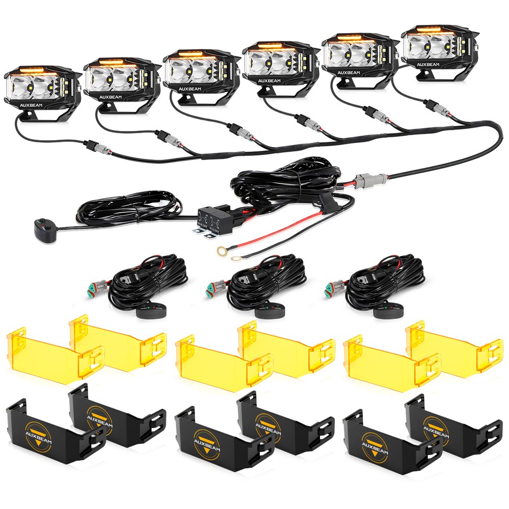 6Pcs AUXBEAM 4″ Side Shooter LED Driving Pods Fog Ditch Work Lights Amber DRL